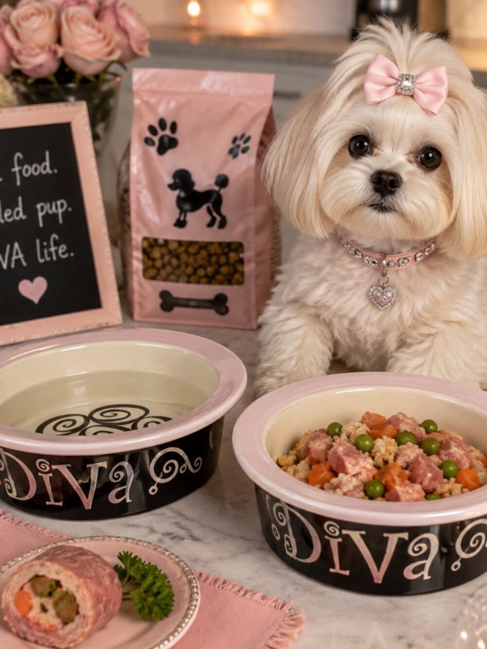HTF Vintage ALCO Diva Swirls Dog Bowls Set of 2 | Pink Black Y2K